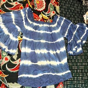 Blue & White Top with flared sleeves